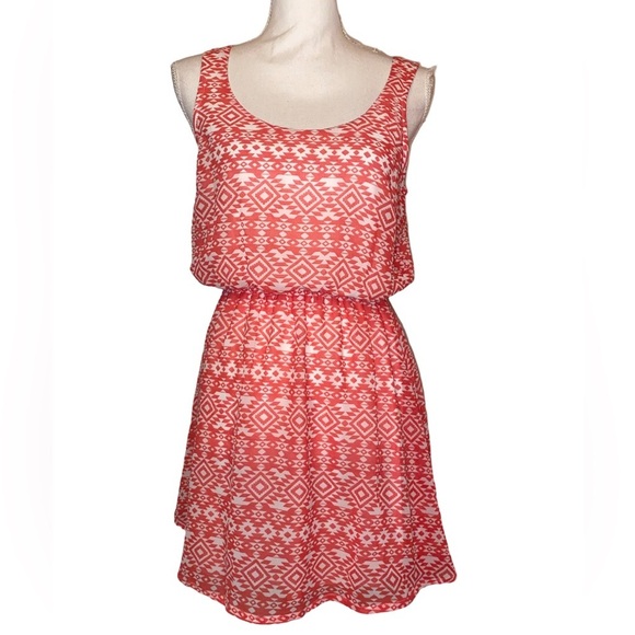Feathers Midi Coral Dress- Size Medium - Picture 1 of 5